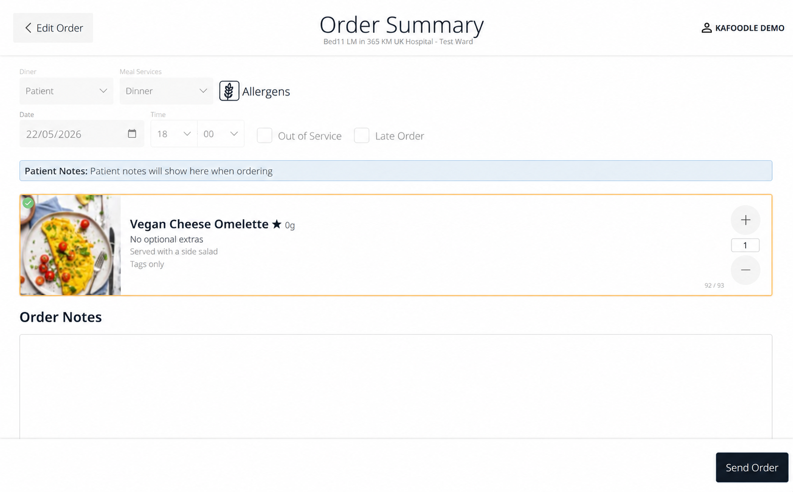 Kafoodle - ePMO Order Send Order Page