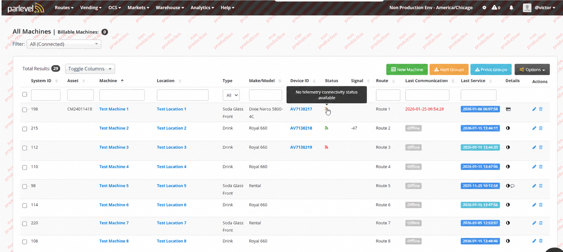 Parlevel - Machine AV Live Statuses