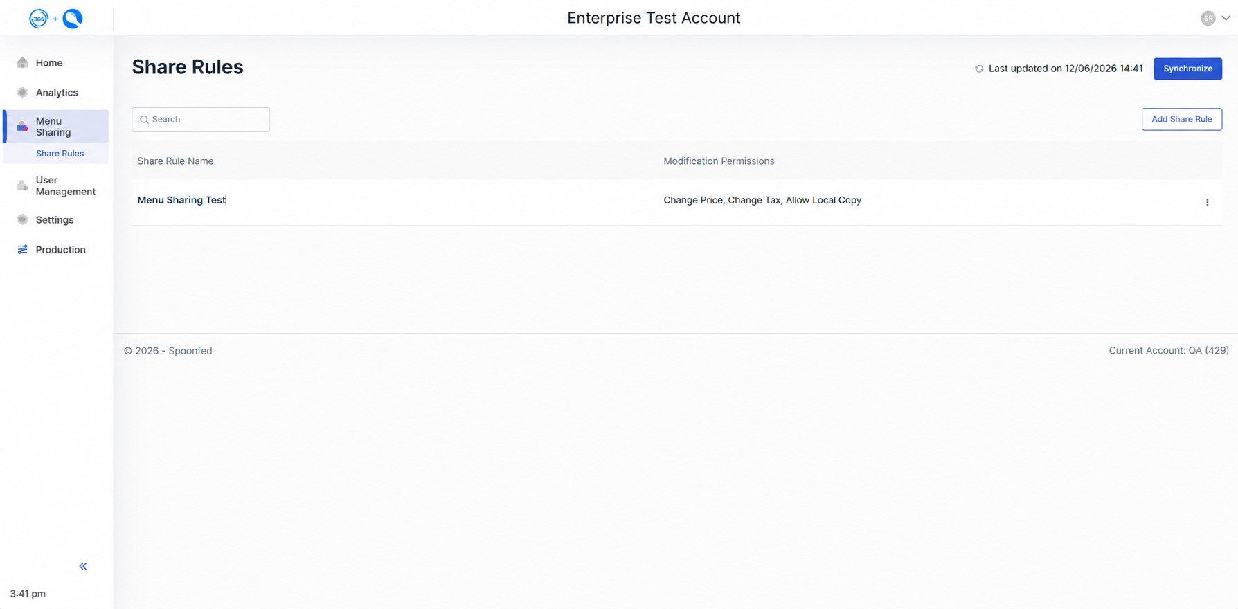 Spoonfed - Back Office Enterprise Menu Sharing