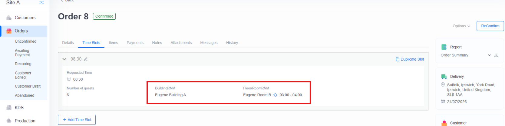Spoonfed - Back Office - Room Reservation Time Slot