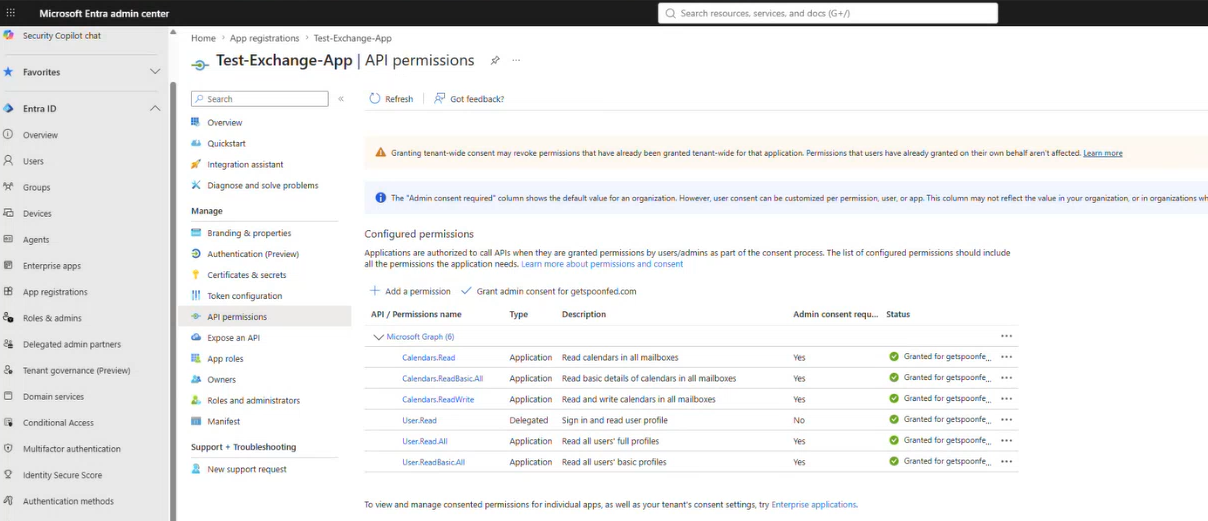 Spoonfed - Room Reservation API Permissions