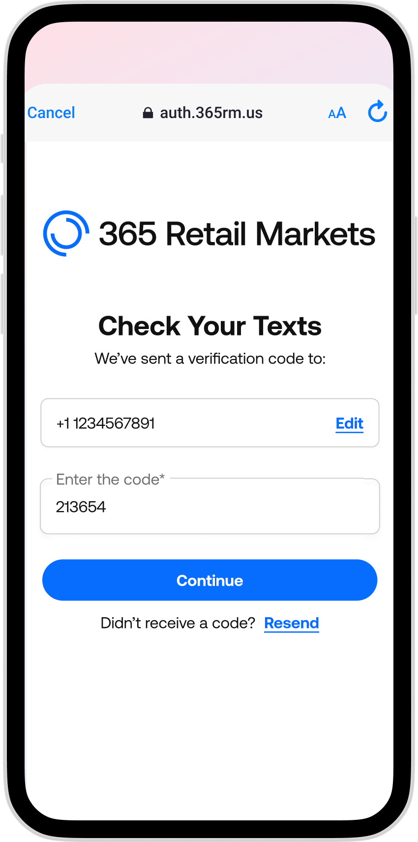 365 Pay - Phone Log In Code