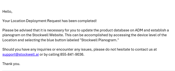 Vision - Location Deployment Request Email