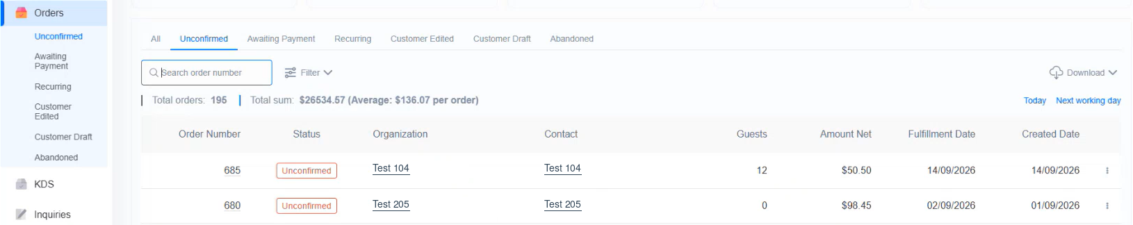 Spoonfed - Unconfirmed Orders Tab