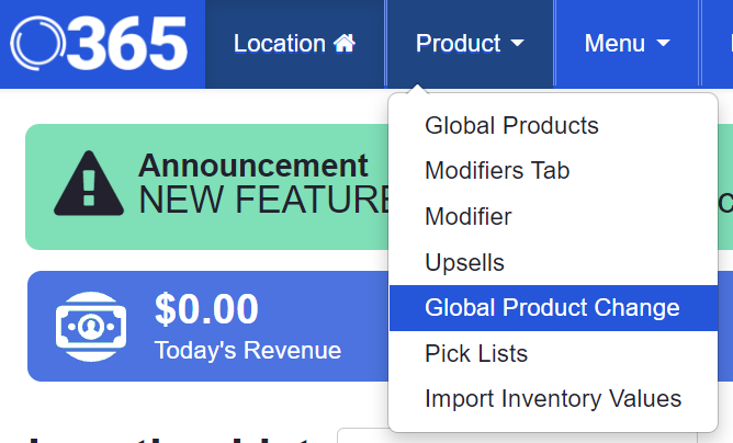 ADM - Menu - Product - Global Product Change