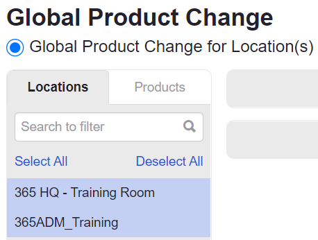 ADM - Global Product Change - Locations - Search to Filter