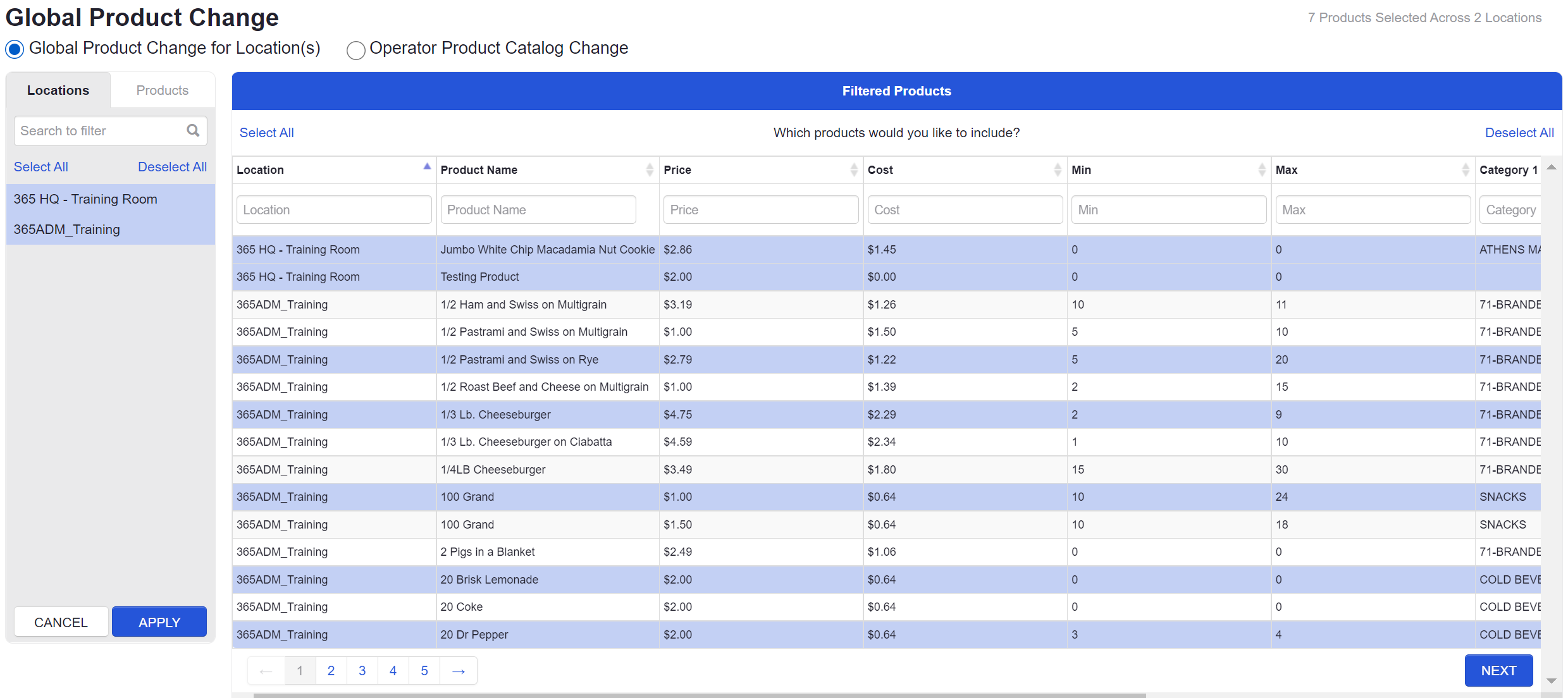 ADM - Global Product Change - Filtered Product List