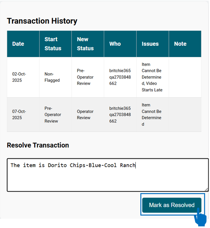 Stockwell Flagged Transactions - Transaction History popup with Mark as Resolved emphasized.png