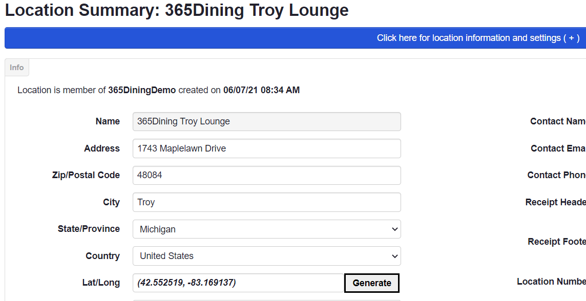 365Dining Order Ahead Location Summary