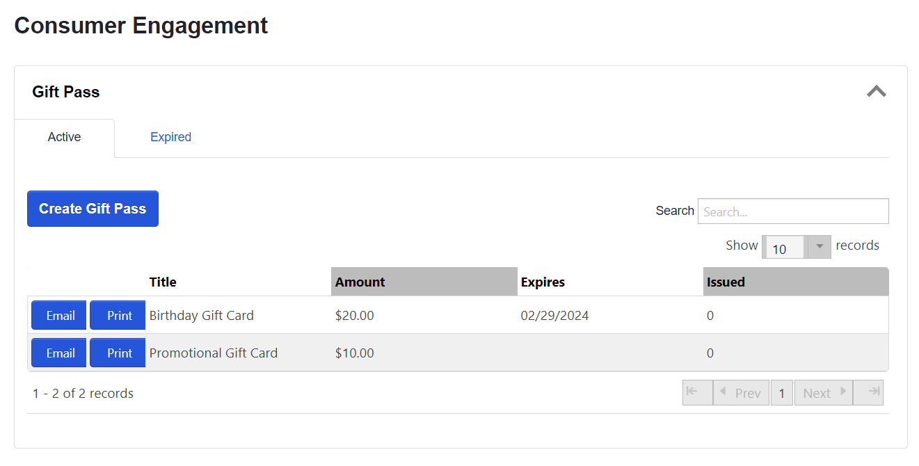 ADM - Consumer Engagement - Active Gift Card List